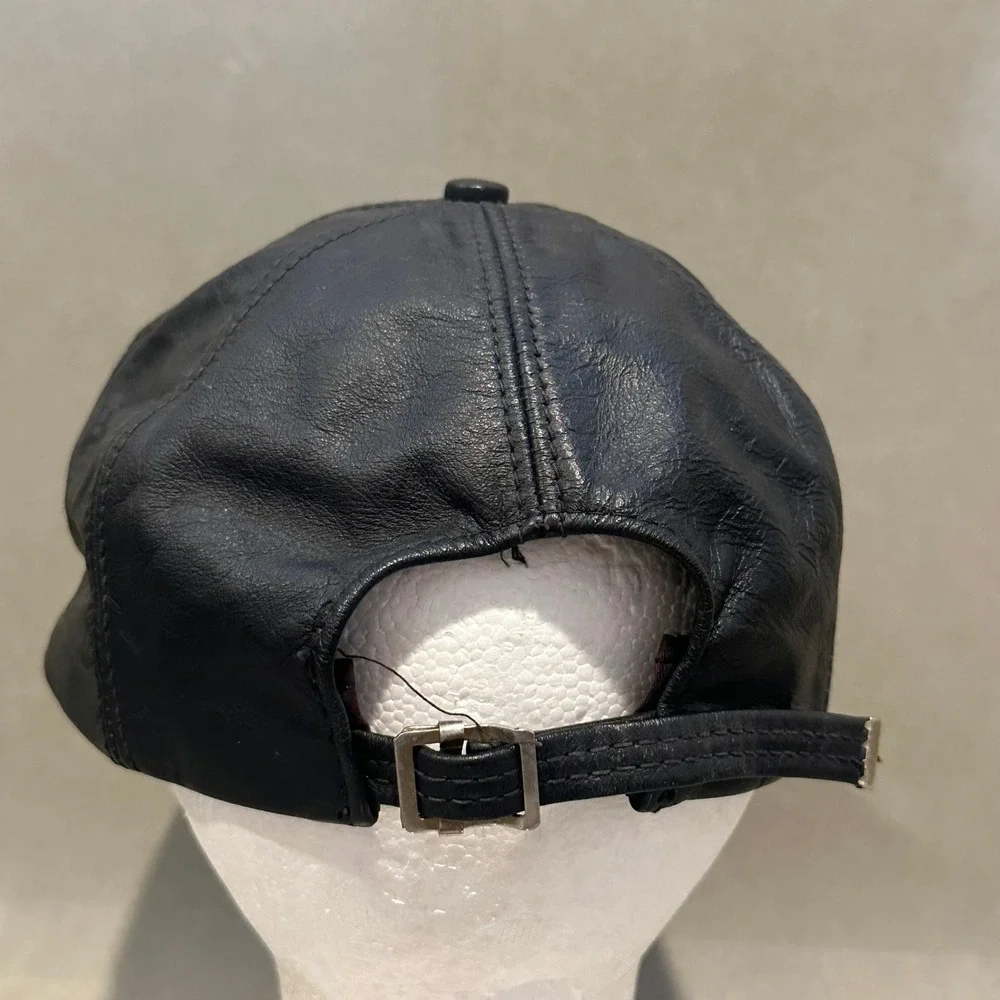 Wilsons Leather Experts Black Leather Baseball Cap Hat Made in USA Vintage